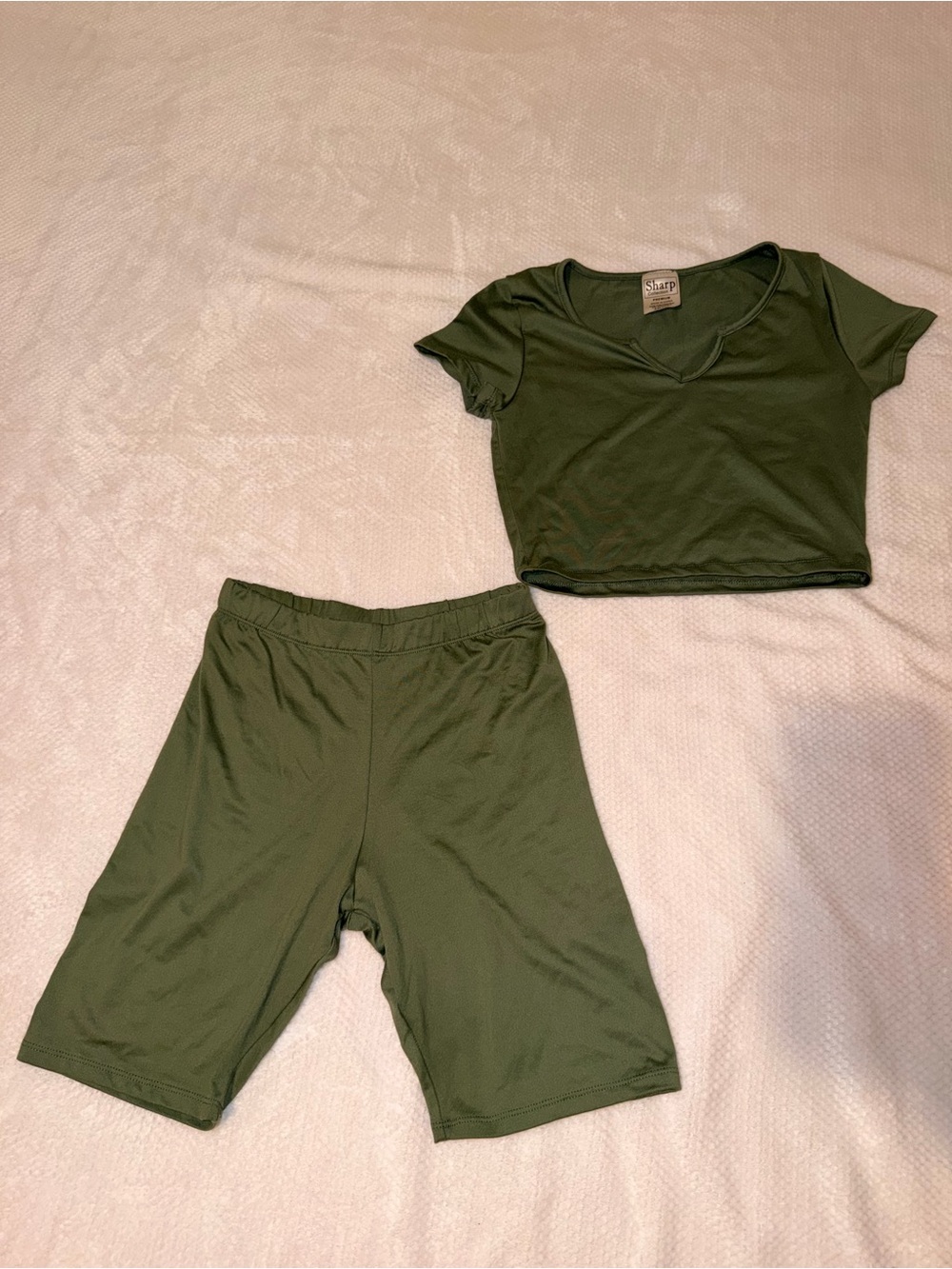 Kids Olive Green Biker Shorts with Matching Crop Top
